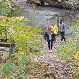 St. Bonaventure Students Hiking at Rock City Park in the Fall