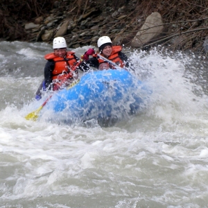 Two women Whitewater rafting on the Cattaraugus Creek. Credit: Rick Miller