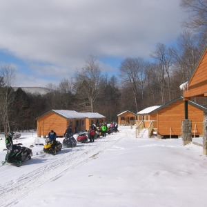 Snowmobiles at Allegany State Park's Group Camp 5 in the Winter